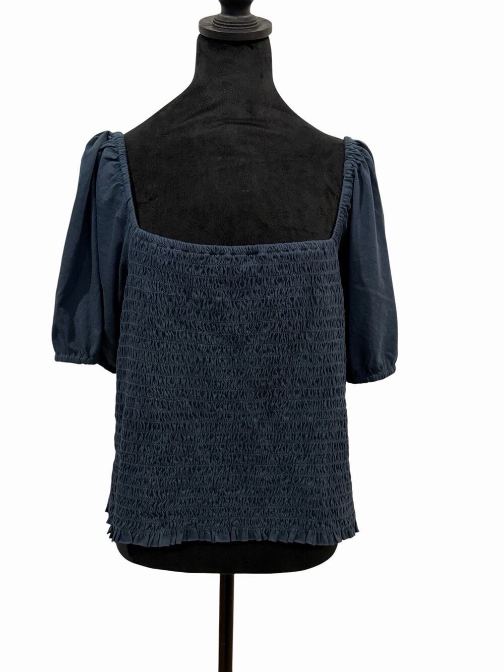 J. Crew Squareneck Smocked 100% Cotton Puff Sleeve Top Women’s 2X Midnight Blue